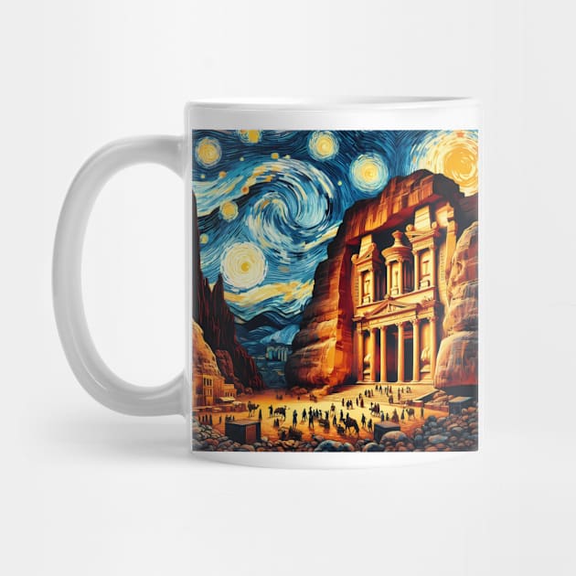 Petra, Jordan, in the style of Vincent van Gogh's Starry Night by CreativeSparkzz